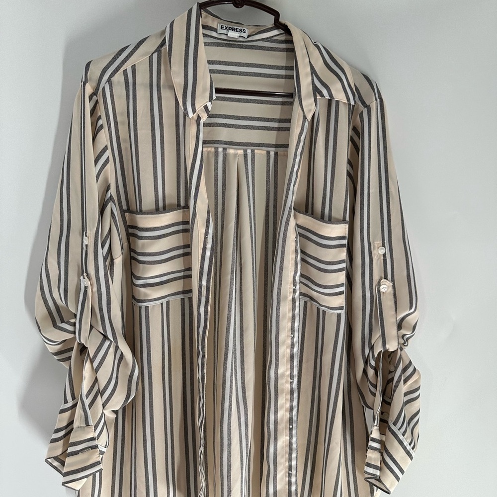 Express Beige and Black Striped Shirt